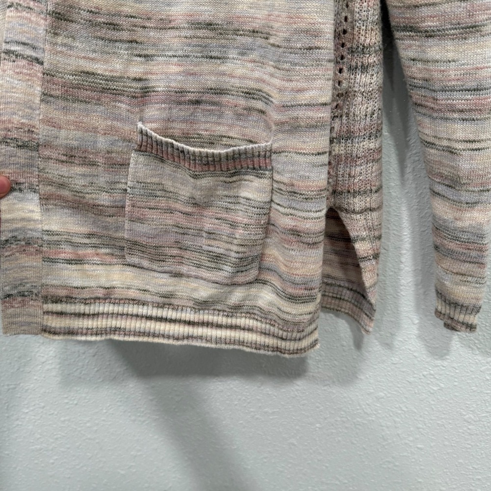 Maurices Space Dye Striped Open Front Cardigan Sweater Tan Pink‎ Plus Size 1 1X - Picture 3 of 9
